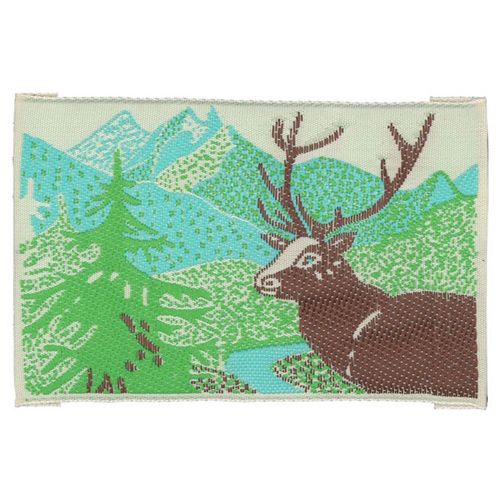 Sullivans Sew On Woven Motif - Lime Landscape Scene With Deer