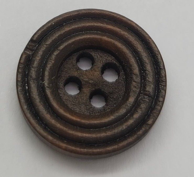 Dark Brown Wooden 4 Hole Button 15mm Width