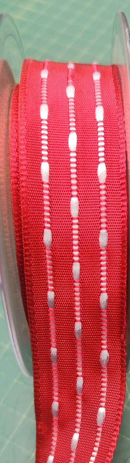 Red with Silver Detail Ribbon,  25mm Width, Price per metre