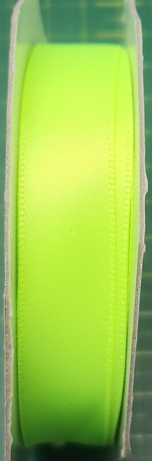 Neon Green Double Faced Satin Ribbon 15mm Width, Price per metre