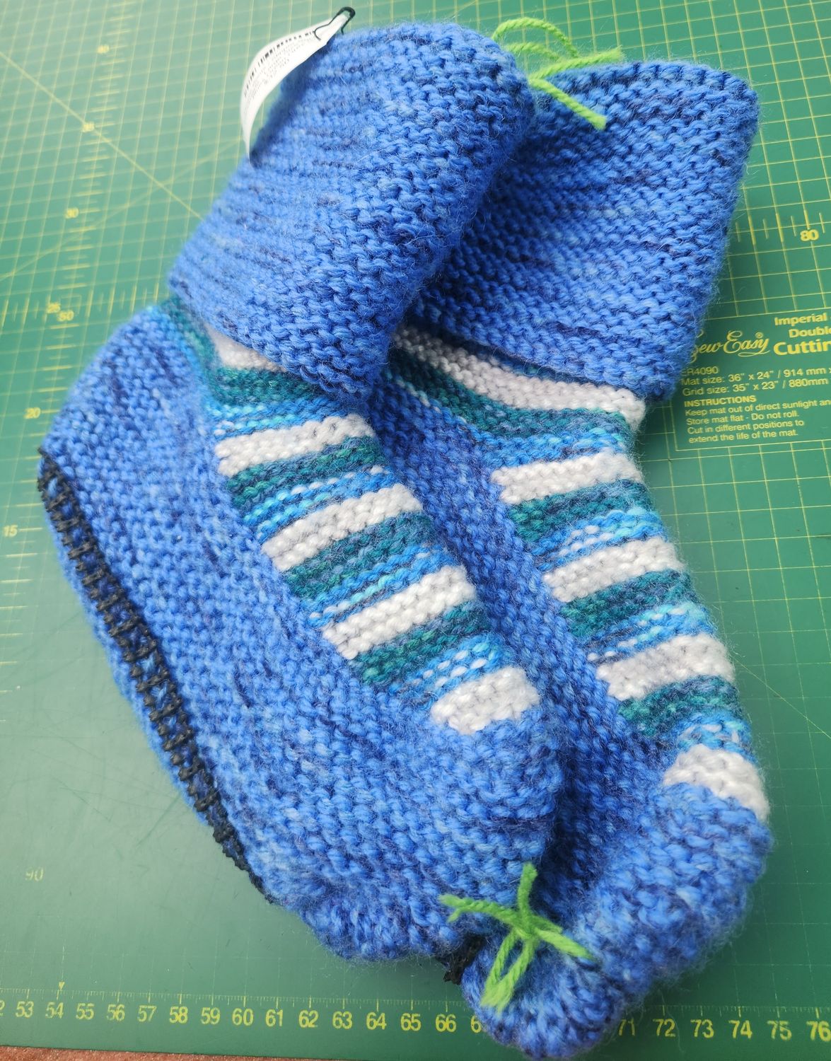 House Boots / Slipper Socks - Handmade - Large Size - Colour Blues Green Grey