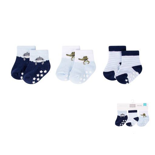 Non Skid Baby Socks 3 Pack - Blue