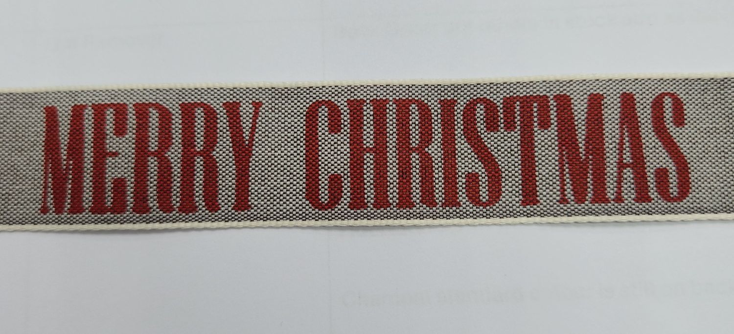Merry Christmas Single Faced Ribbon 25mm Width, Price per metre