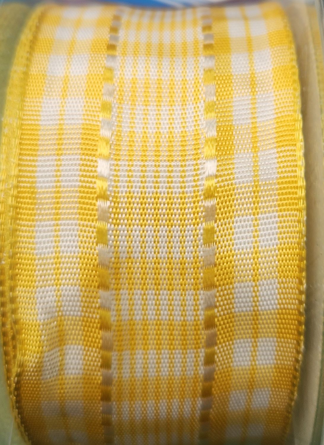 Checkered Ribbon Yellow 40mm Wide, Priced Per Metre