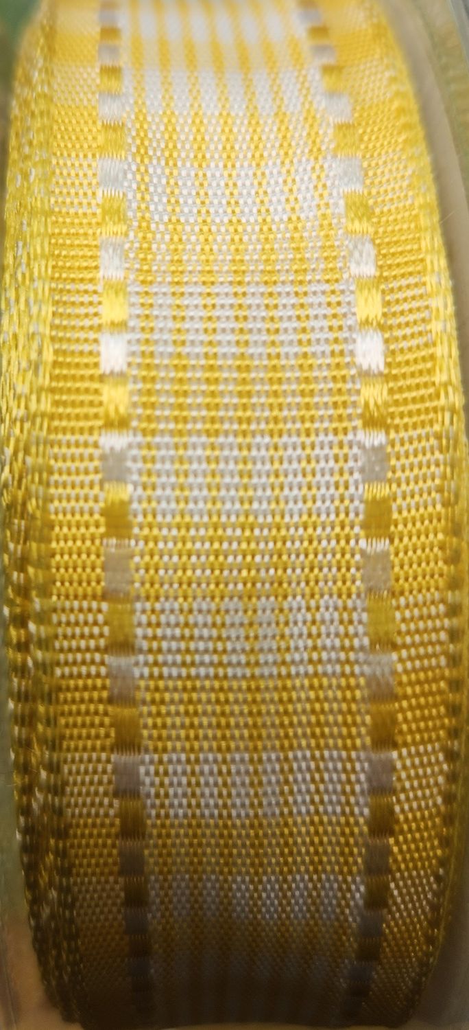 Checkered Ribbon Yellow 25mm Wide, Priced Per Metre