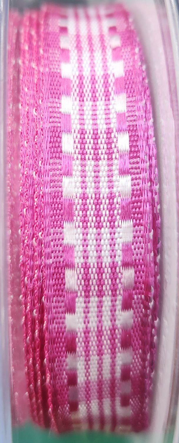 Checkered Ribbon 15mm Wide Pink, Priced Per Metre