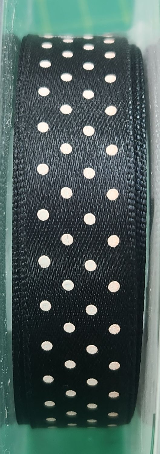 Black Single Sided Spotted Ribbon 15mm Wide, Price per Metre