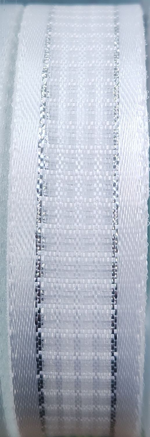 Silver White Single Sided Spotted Ribbon 15mm Wide, Price per Metre