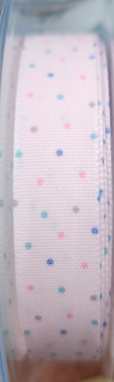 Light Pink Single Sided Spotted Ribbon 15mm Wide, Price per Metre