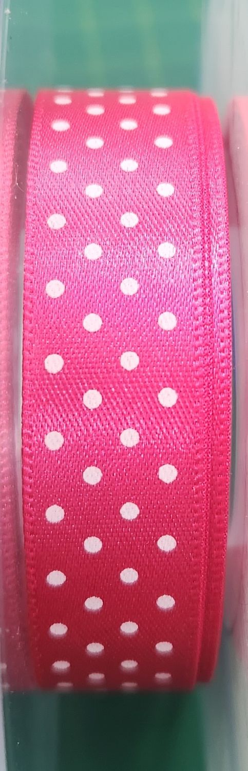 Bright Pink Singled Sided Spotted Ribbon 15mm Wide, Price Per Metre