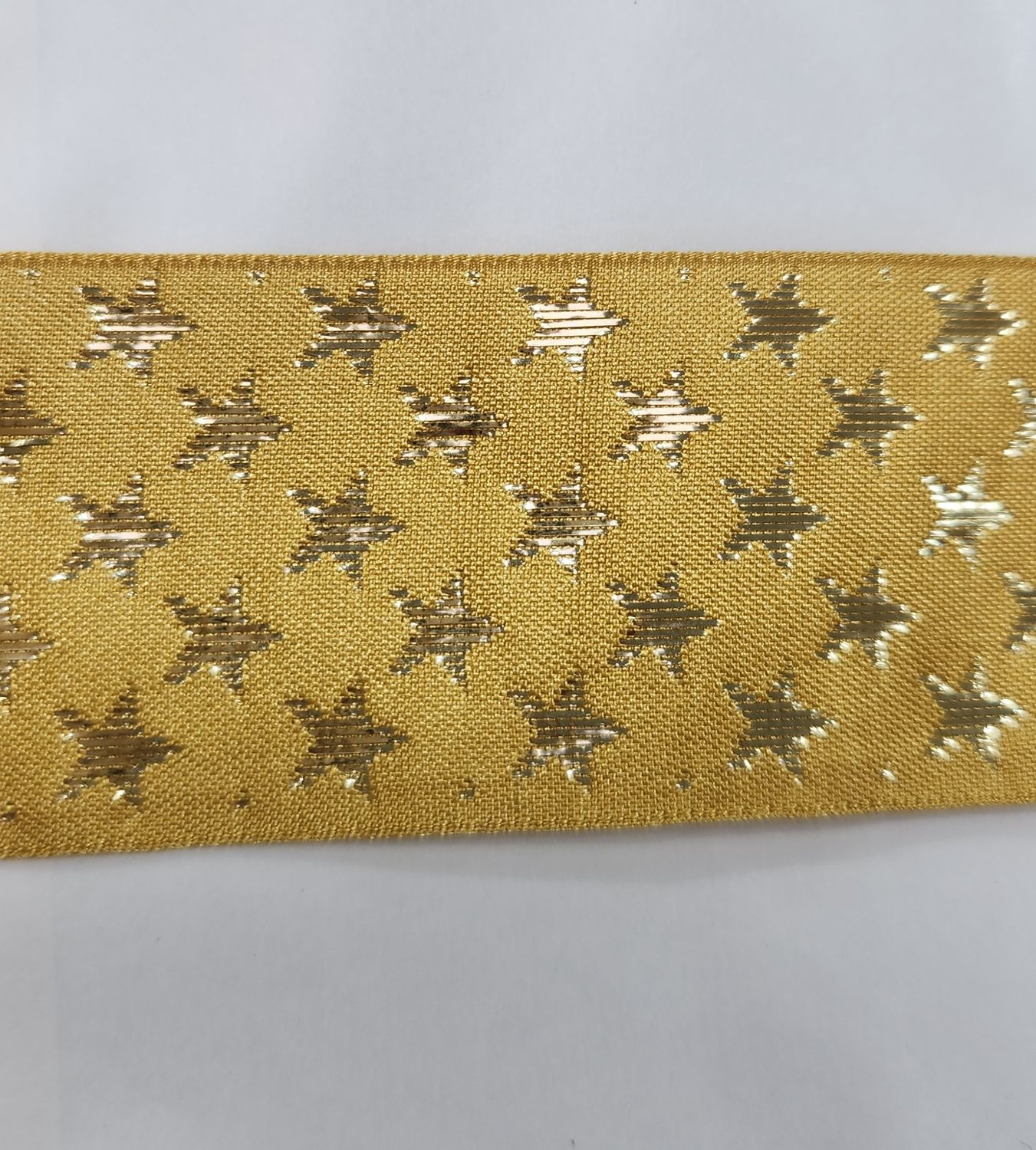 One Sided Gold Ribbon with Gold Stars 35mm Width, Price per metre