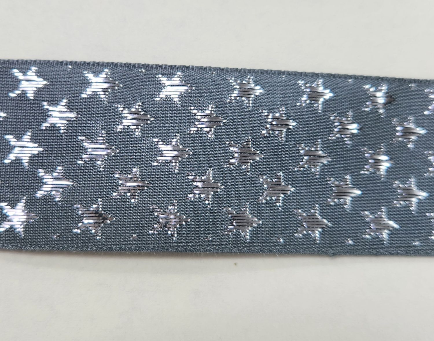 One Sided Graphite Ribbon with Silver Stars 35mm Width, Price per metre