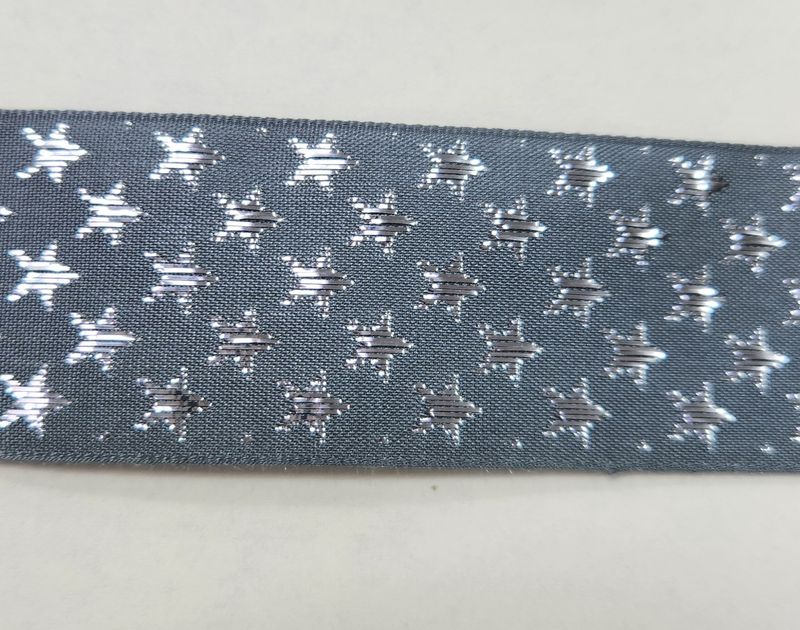 One Sided Graphite Ribbon with Silver Stars 35mm Width, Price per metre