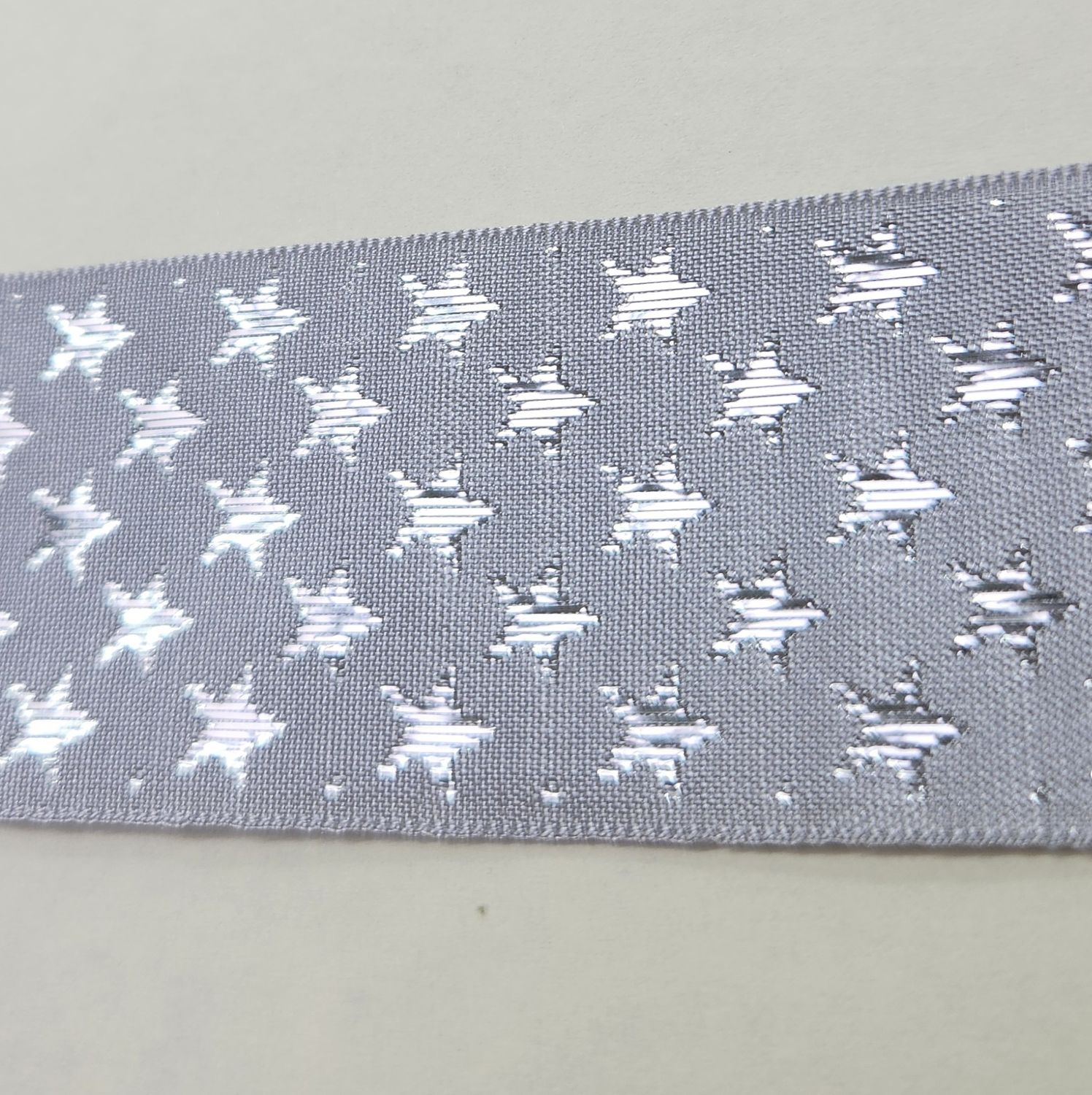 One Sided Silver Ribbon with Silver Stars 35mm Width, Price per metre