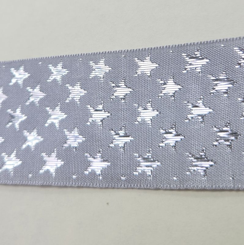 One Sided Silver Ribbon with Silver Stars 35mm Width, Price per metre