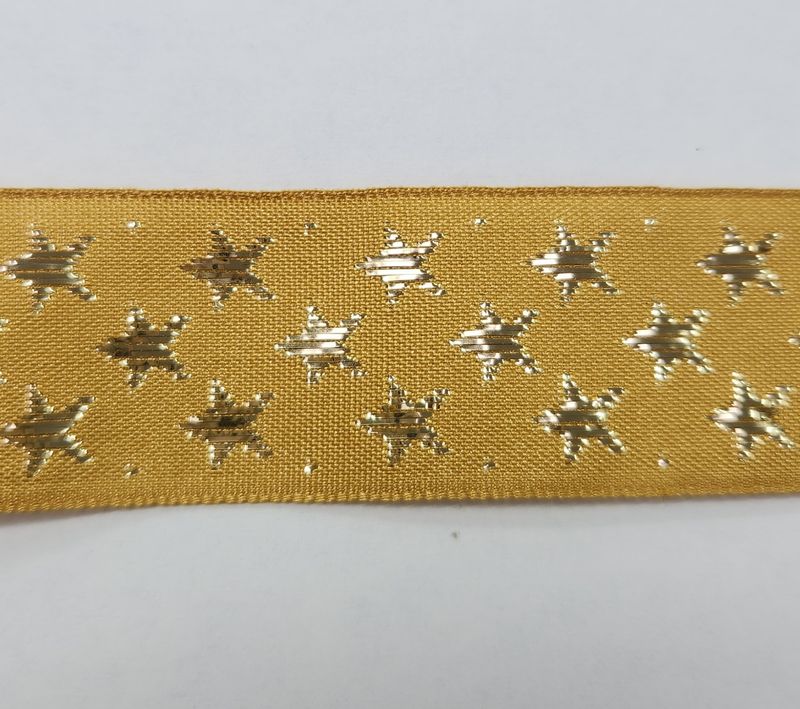 One Sided Gold Ribbon with Gold Stars 25mm Width, Price per metre