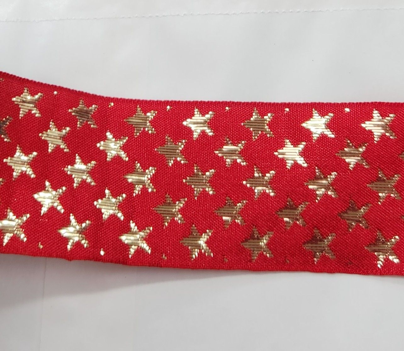 One Sided Red Ribbon with Gold Stars 35mm Width, Price per metre
