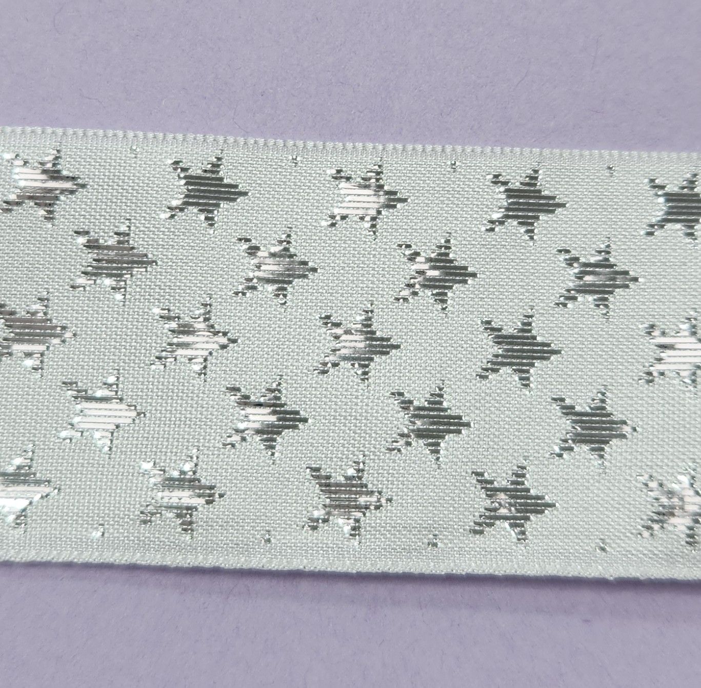 One Sided White Ribbon with Silver Stars 35mm Width, Price per metre