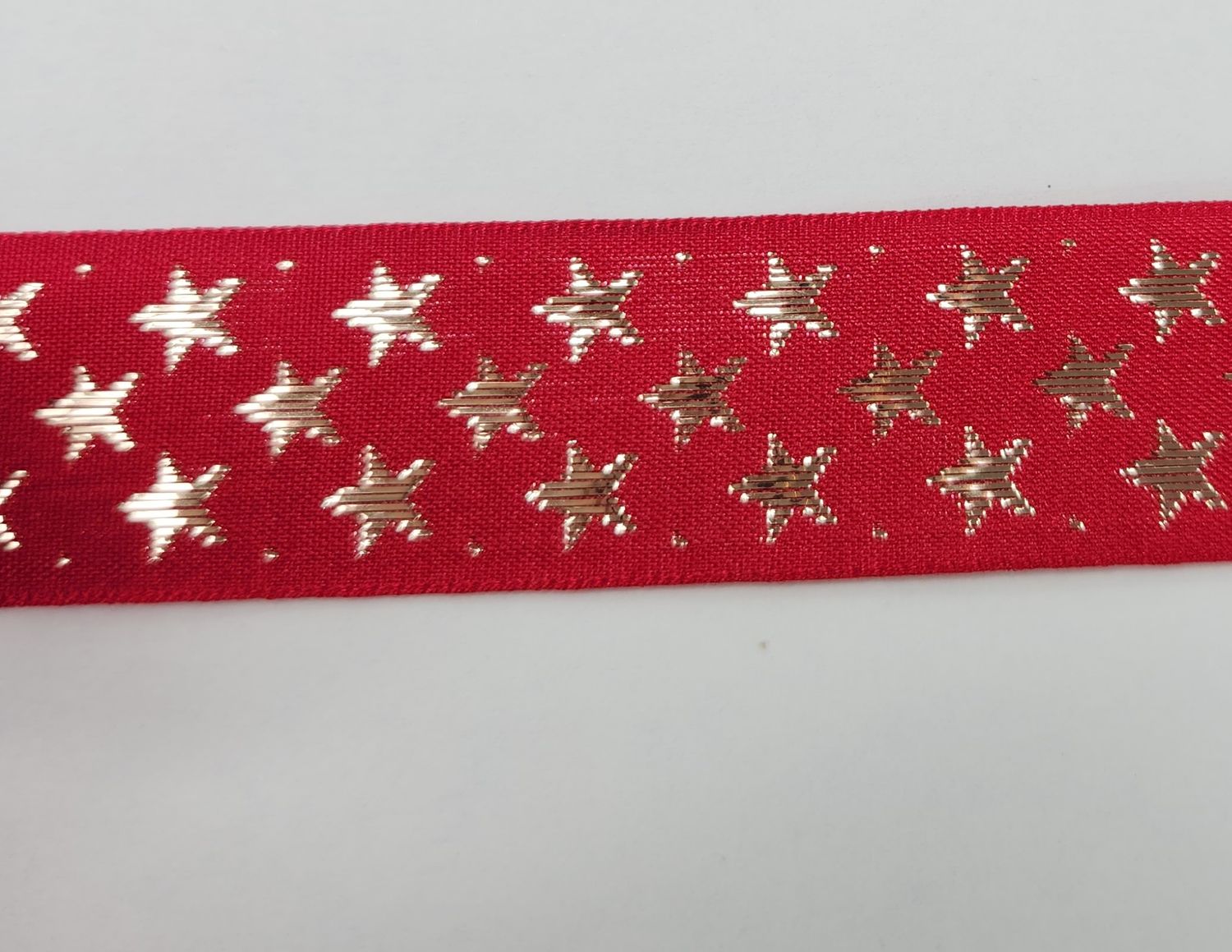 One Sided Red Ribbon with Gold Stars 25mm Width, Price per metre