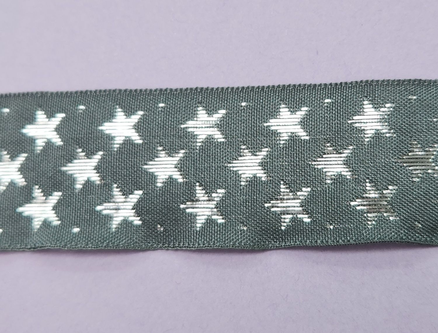 One Sided Graphite Ribbon with Silver Stars 25mm Width, Price per metre