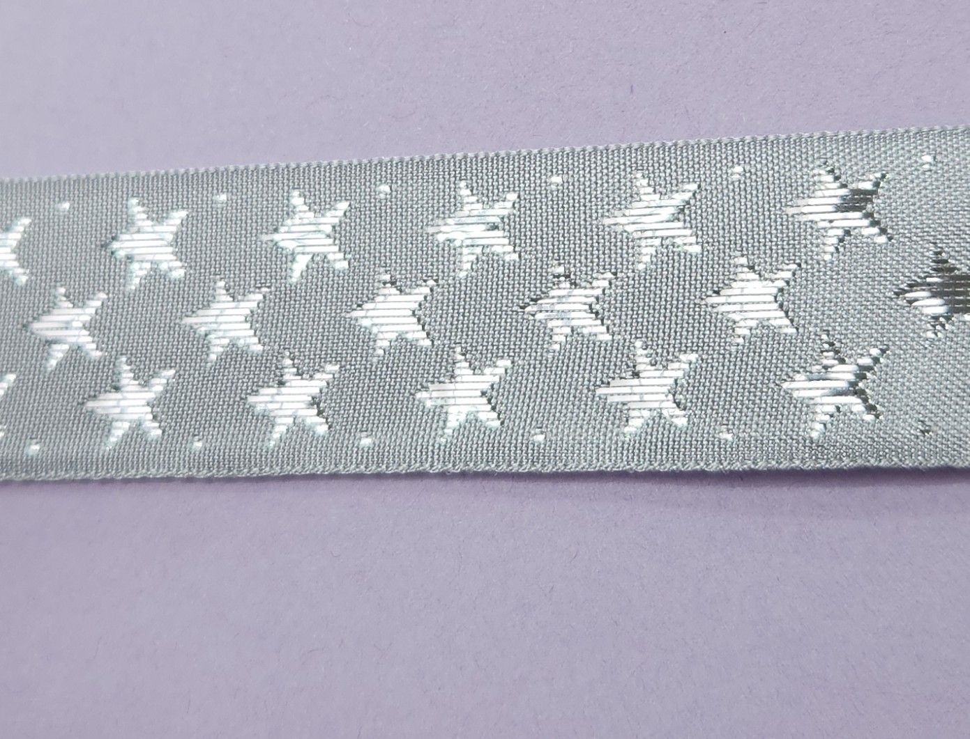 One Sided Silver Ribbon with Silver Stars 25mm Width, Price per metre