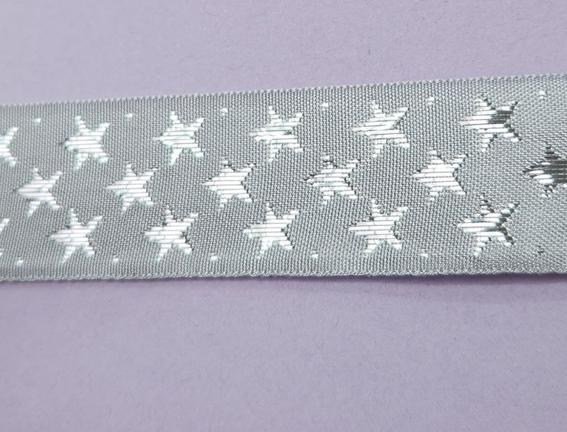 One Sided Silver Ribbon with Silver Stars 25mm Width, Price per metre