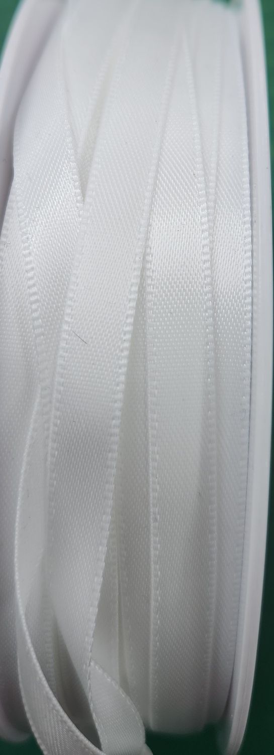 Satin Ribbon 6mm Wide, White - Price Per Metre