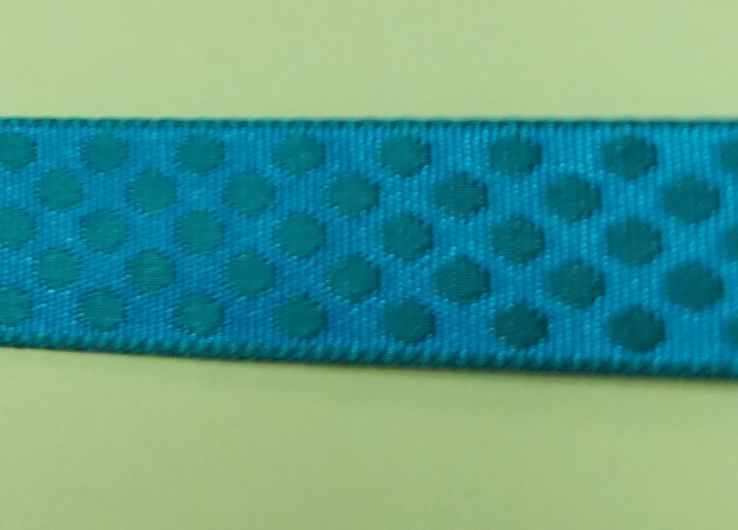 Reversed Green on Blue Double Faced Spotted Ribbon 15mm Width, Price per metre