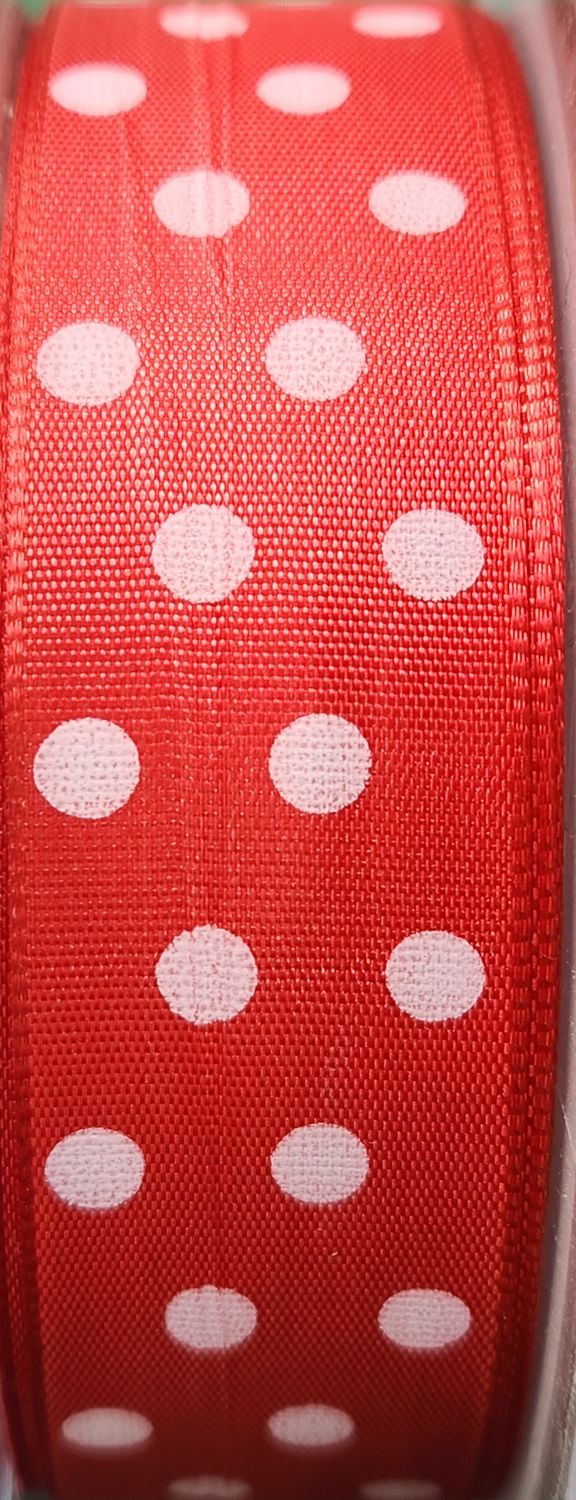 Red Single Sided Spotted Ribbon 2.5cm Wide, Price Per Metre
