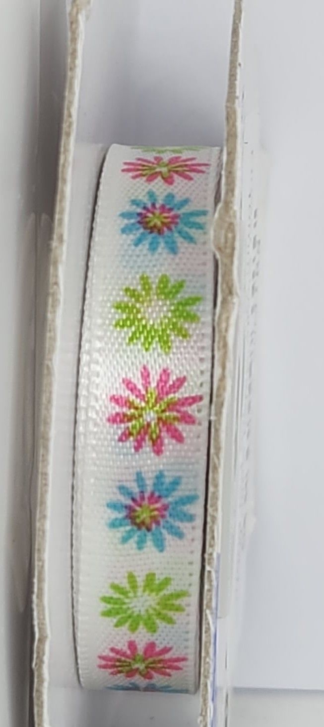 Flower Single Sided Satin Ribbon 10mm Wide, Price Per Metre