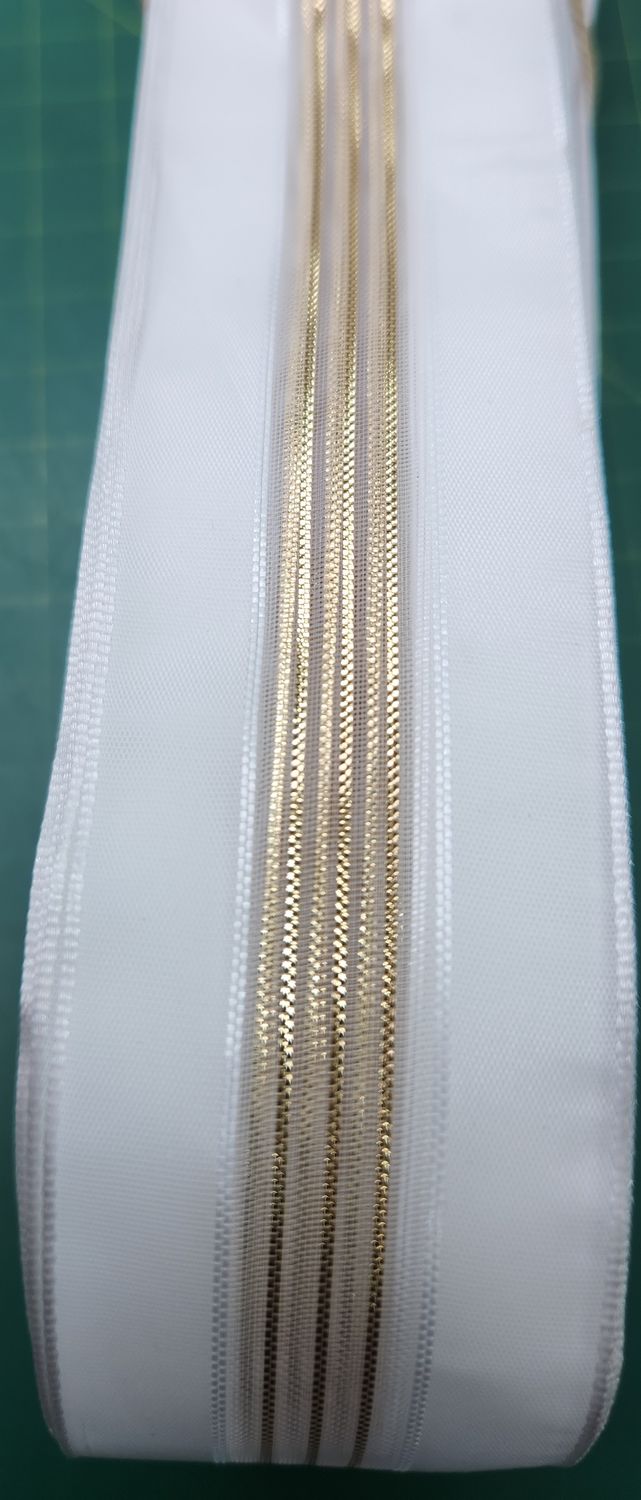 White &amp; Gold Ribbon 30mm Wide, Price per Metre
