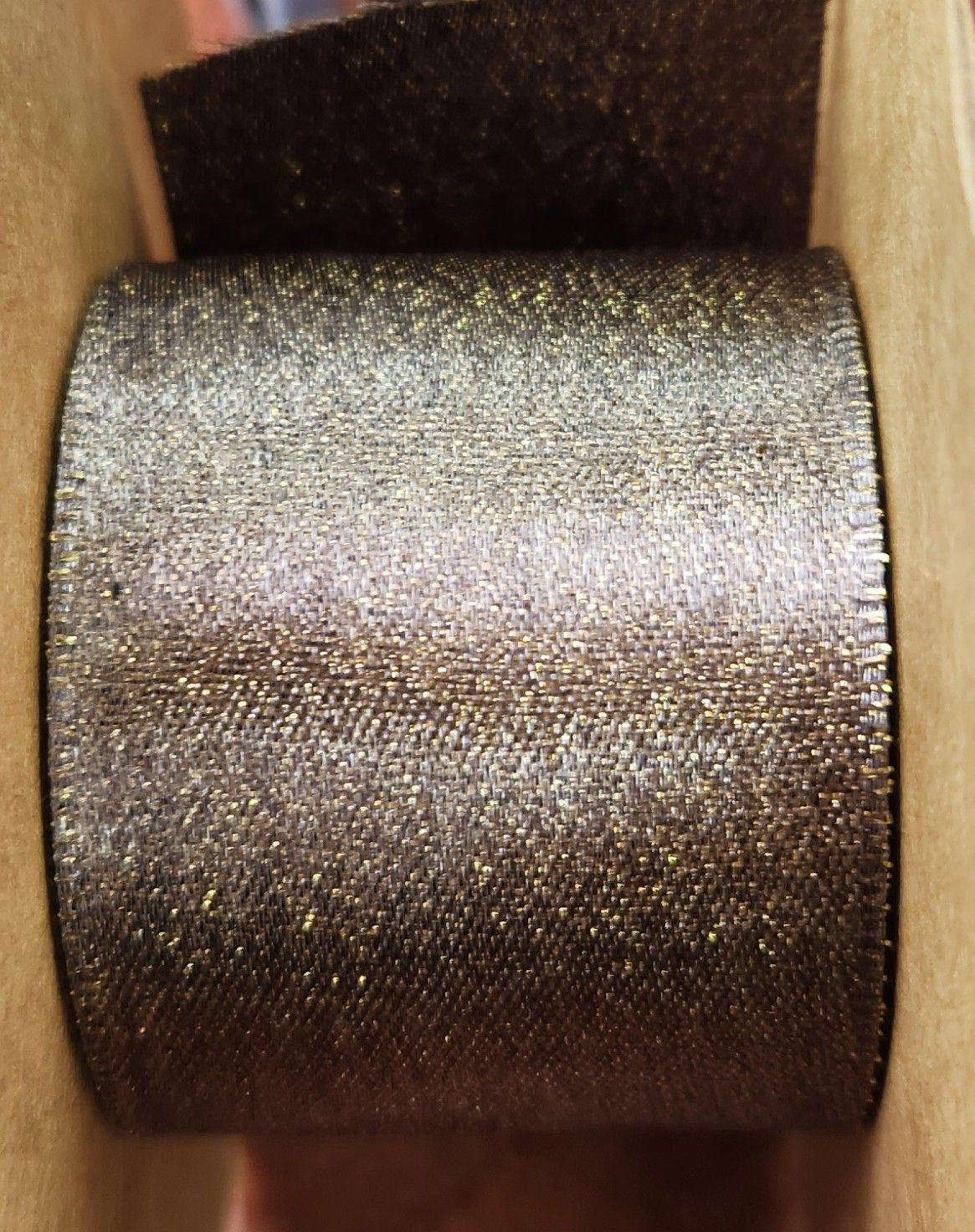 Espresso Gold Double Sided Satin Ribbon 38mm Wide, Price Per Metre