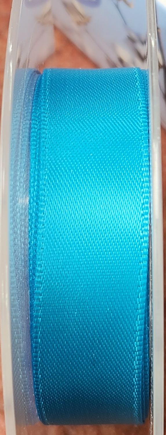 Double Sided Satin Ribbon Colour Bluey Teal, 15mm Wide, Price Per Metre