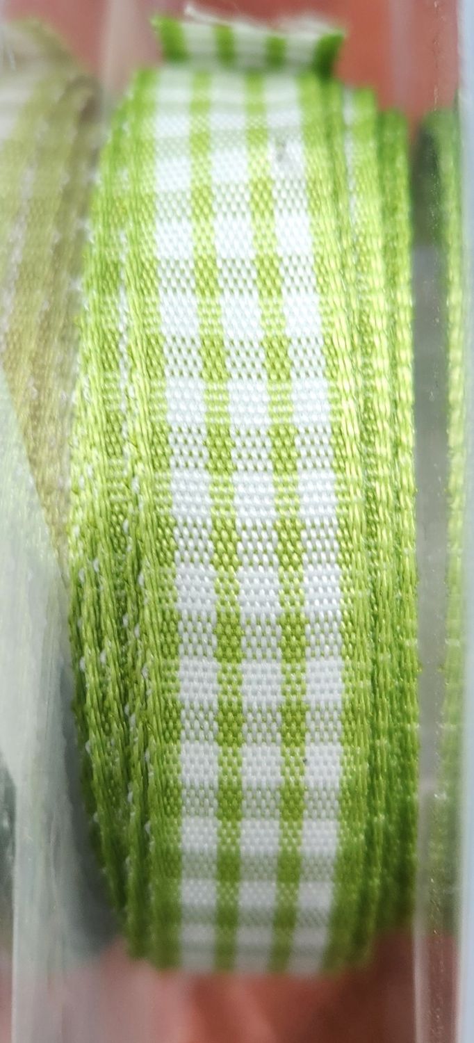 Checkered Ribbon 10mm Wide Lime Green, Priced Per Metre
