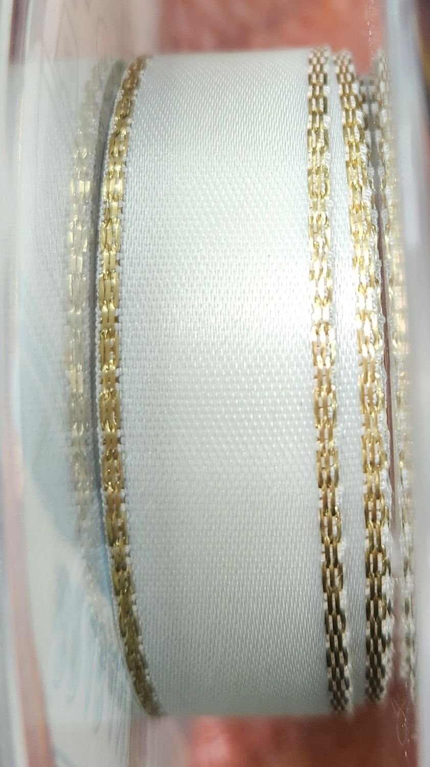 Cream Gold Trim Ribbon 15mm Wide, Price Per Metre