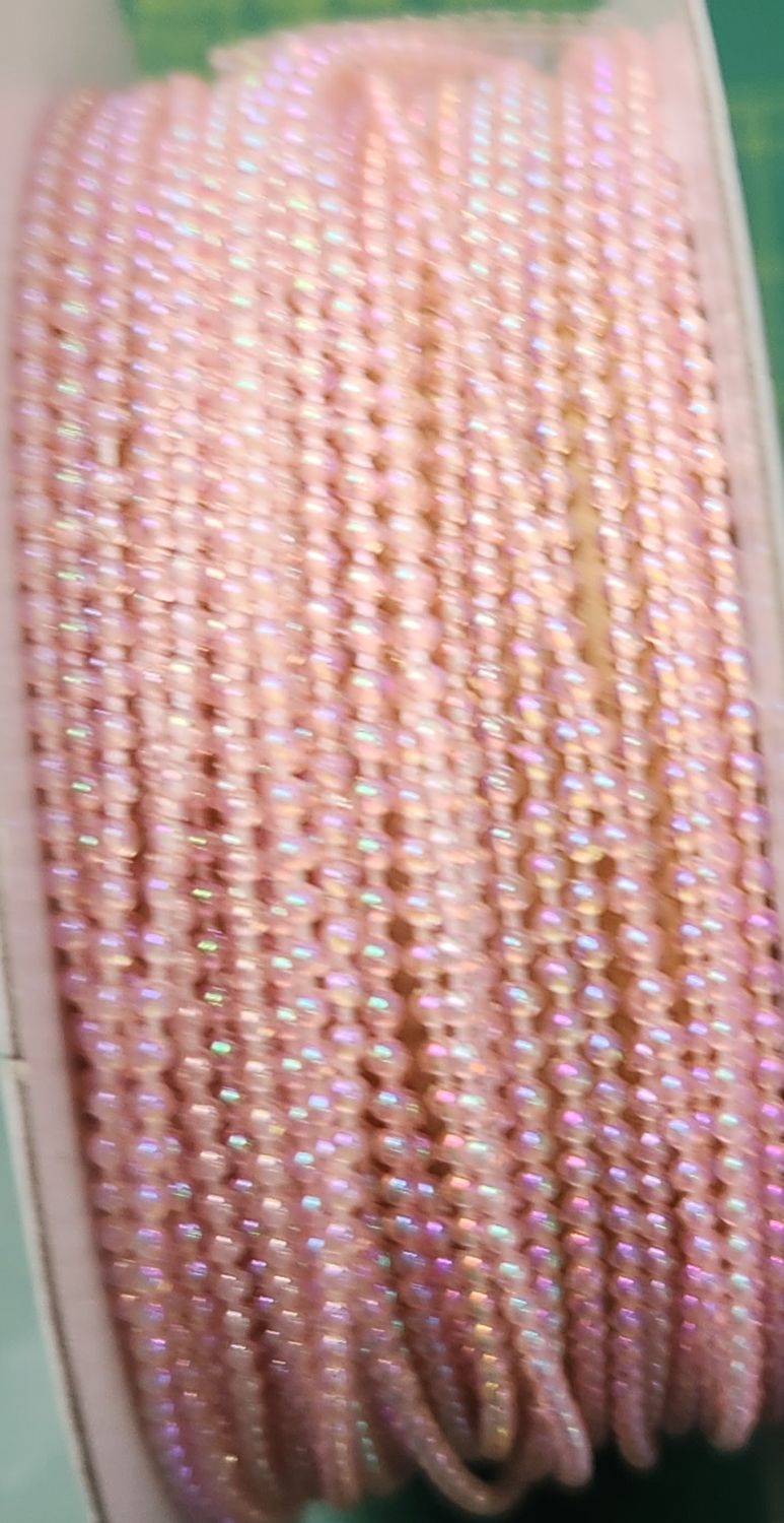 Pink Bead Ribbon 2mm Width. Price per Metre