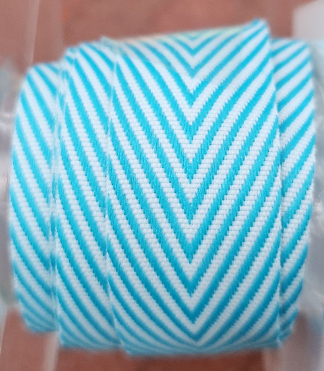 Blue &amp; White Ribbon 18mm Wide, Price Per Metre
