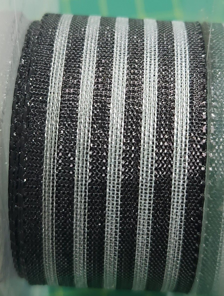 Black &amp; Silver Striped Ribbon 25mm Wide, Price Per Metre