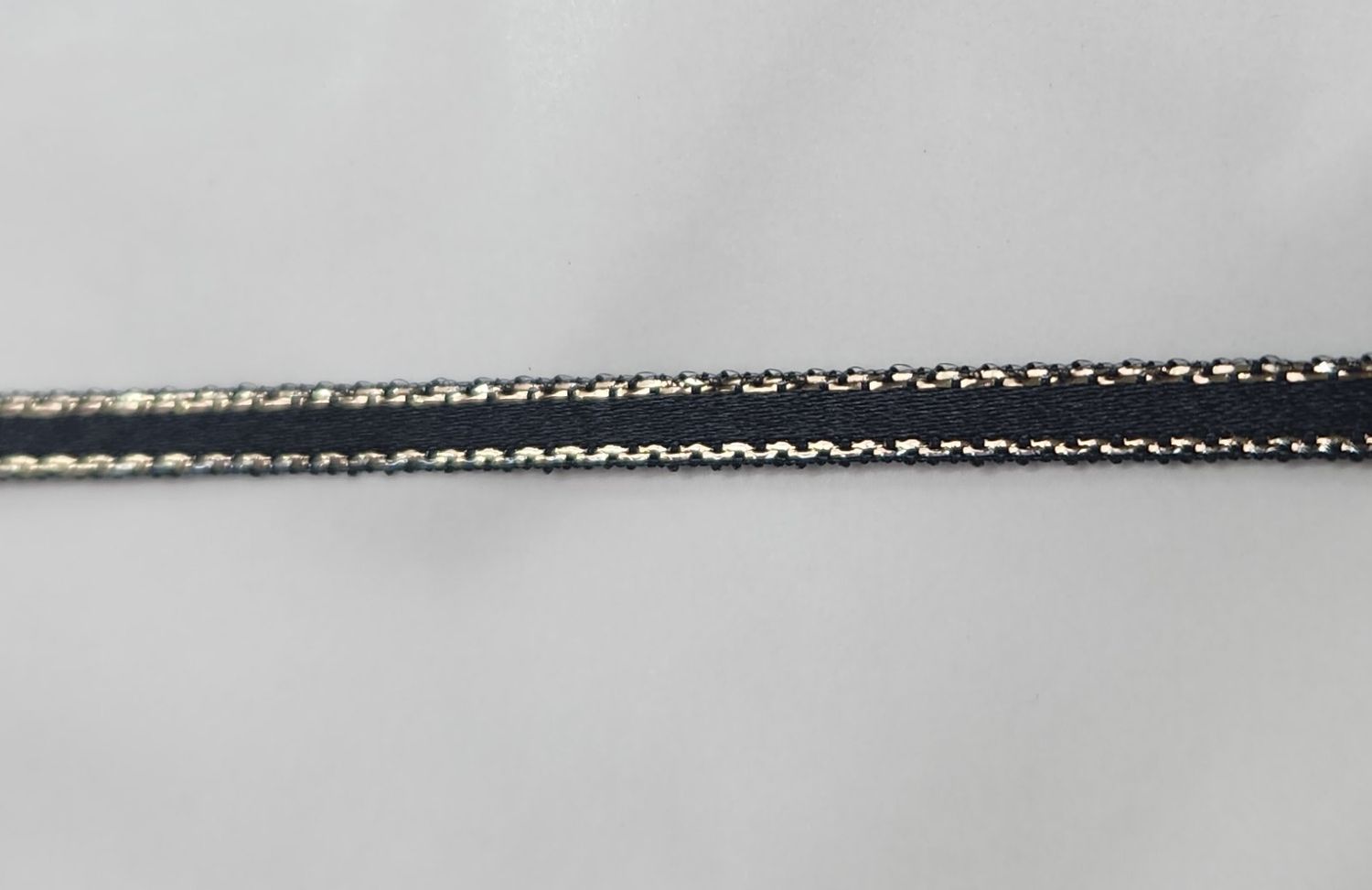 Black Double Faced Satin Ribbon with Gold Trim 3mm Width, Price per metre