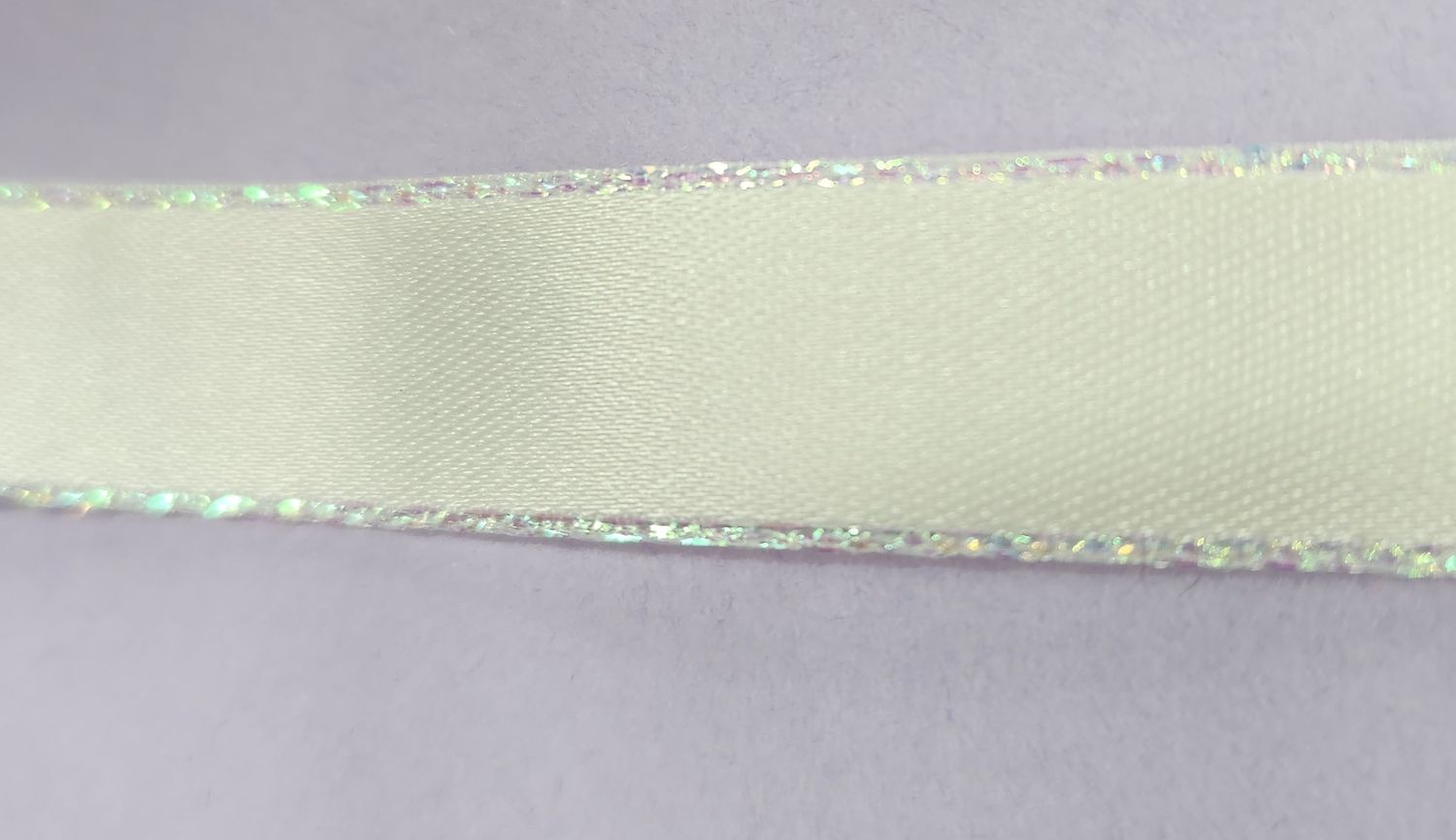 Cream with Iridescent Trim Double Faced Satin Ribbon 15mm Width, Price per metre