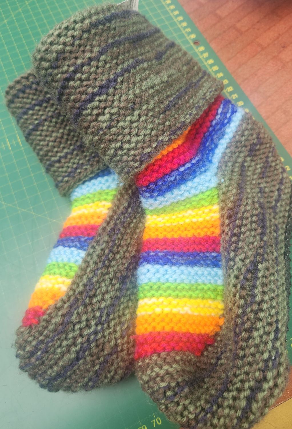 House Boots / Slipper Socks - Handmade - Medium Size - Colour Green Rainbow