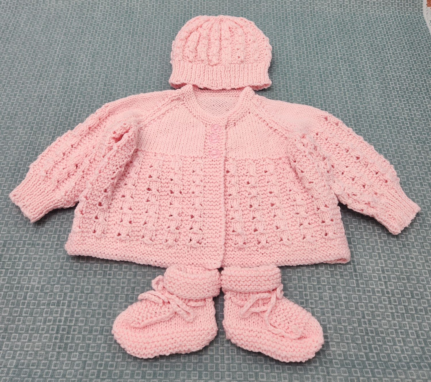 Matinee Set 0-3 Months - 100% Baby Merino Pink