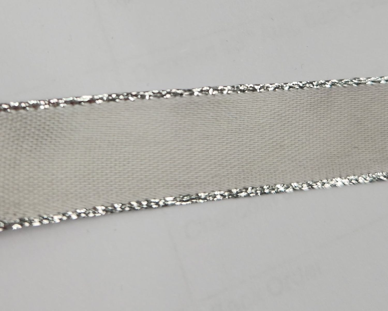Silver with Metallic Silver Trim Double Faced Satin Ribbon 15mm Width, Price per metre