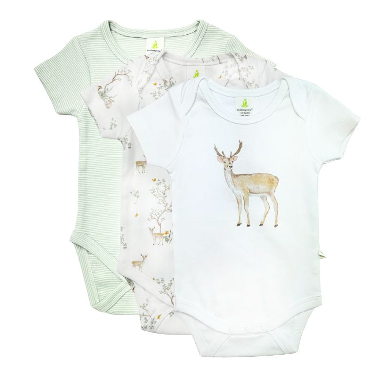 3 Piece Bodysuit Set - Woodland Deer, Darcy Deer &amp; Green Stripes