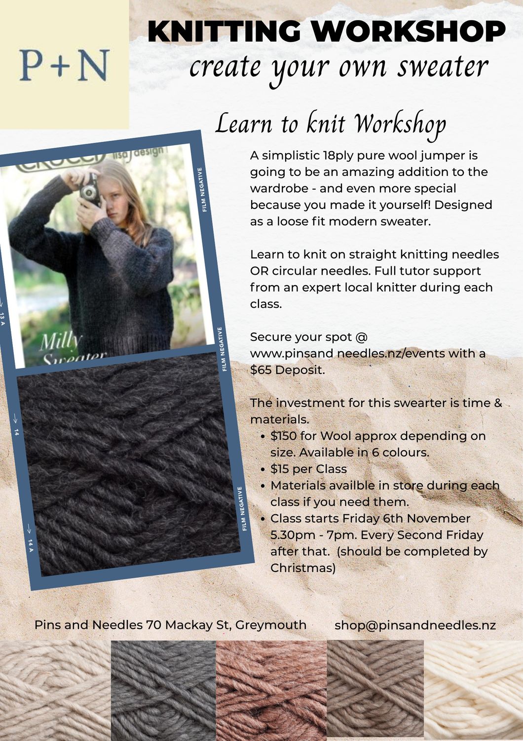 Learn to Knit your own Sweater - Class 2 - Fri 16th Oct