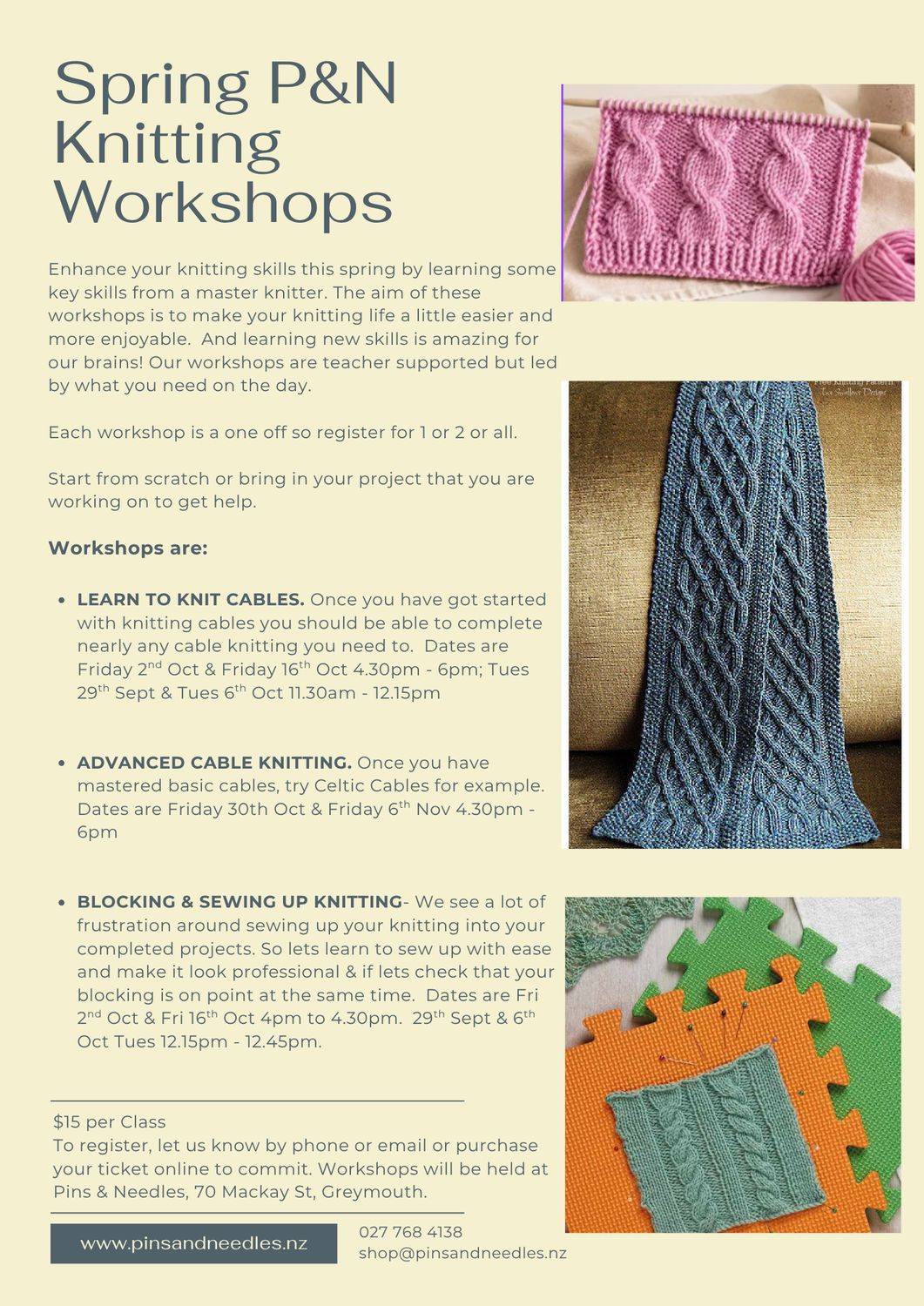 Blocking &amp; Sewing up Your Knitting Class -16th Oct - 4pm - 4.30pm