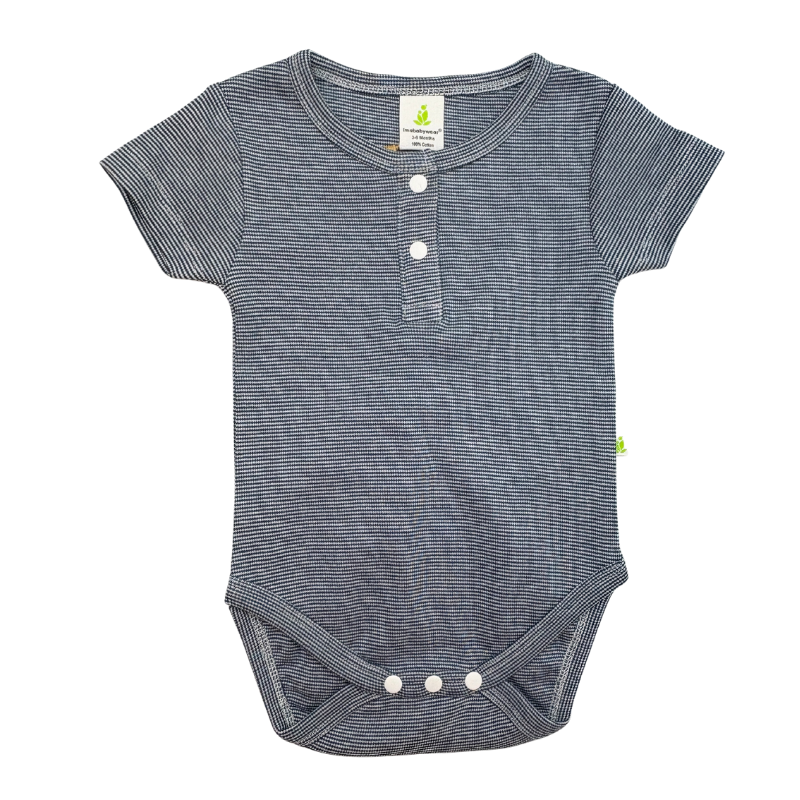 Henley Short Sleeved Bodysuit - Navy Stripes