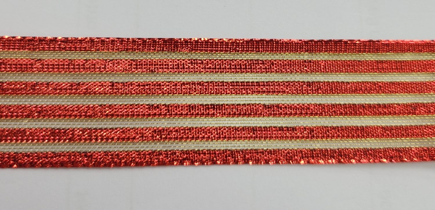 Red &amp; Gold Striped Ribbon 25mm Wide, Price Per Metre