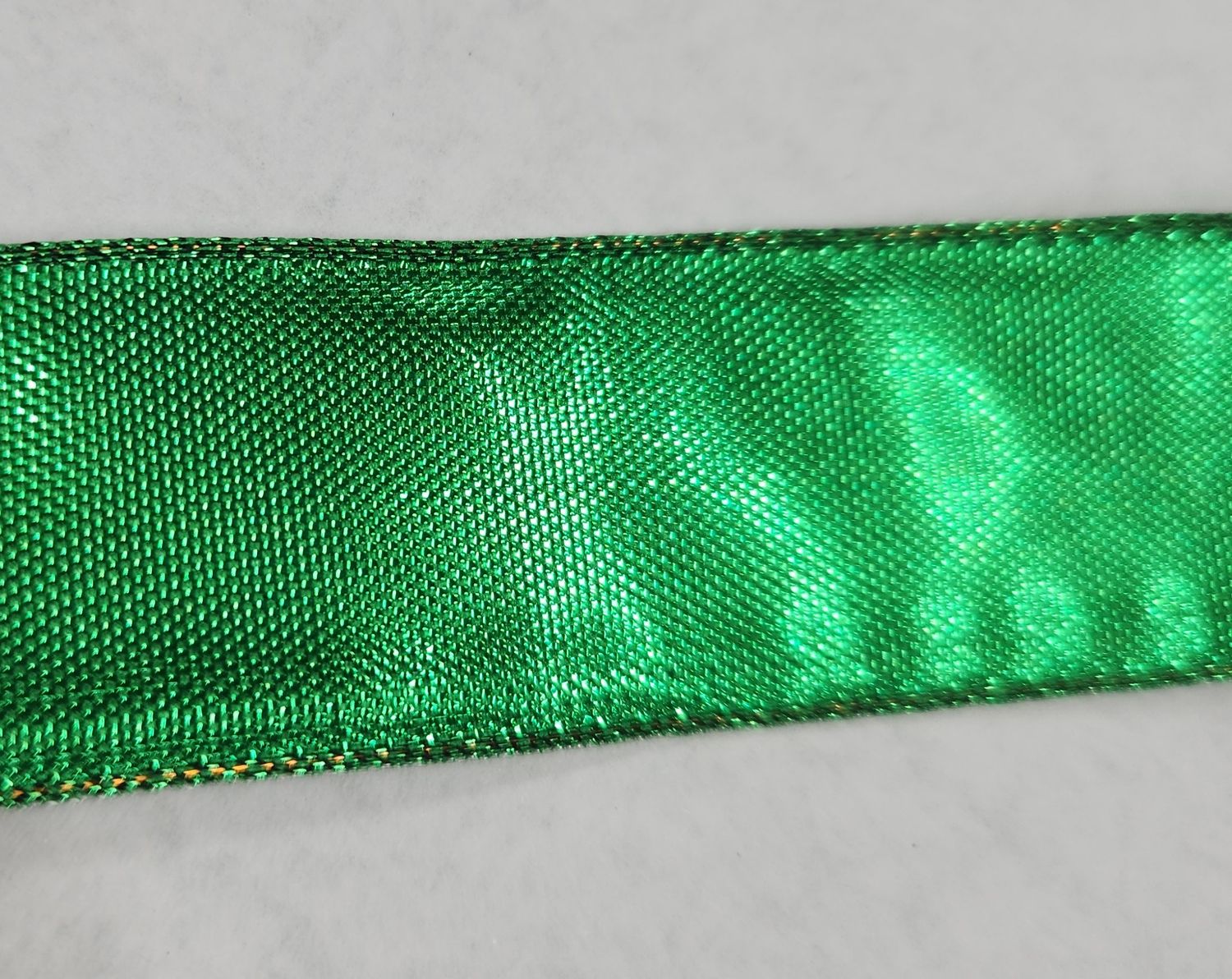 Metallic Green Foil Ribbon with Wire 25mm Width, Price per metre