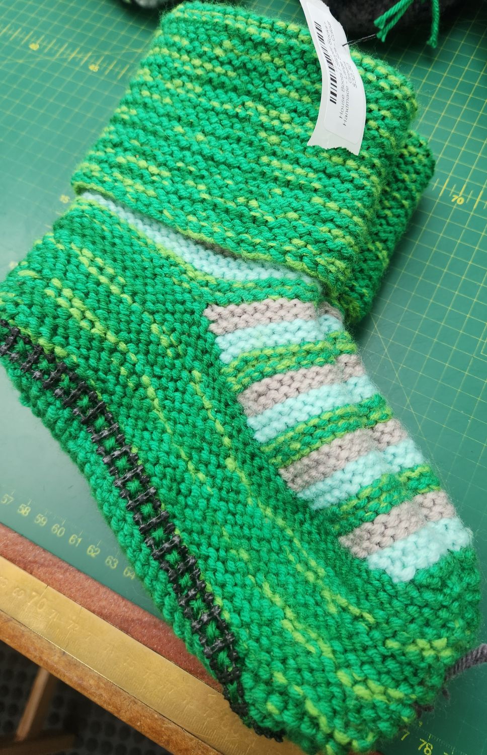 House Boots / Slipper Socks - Handmade - Large Size - Colour Greens